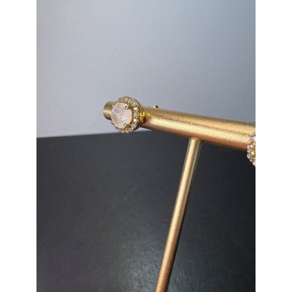 Rainbow moonstone halo stud gold over silver earrings - Picture 7 of 11